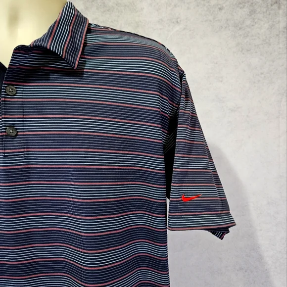 Nike Golf Dri Fit Performance UV Blue Stripe Polo - Picture 3 of 10